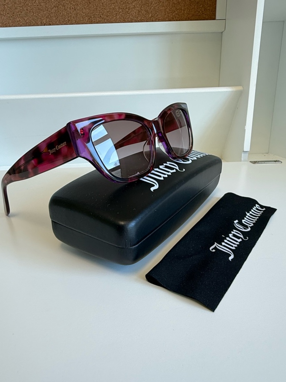 Juicy Couture Red Havana Cat-Eye Sunglasses- Brown Violet Lenses NEW
